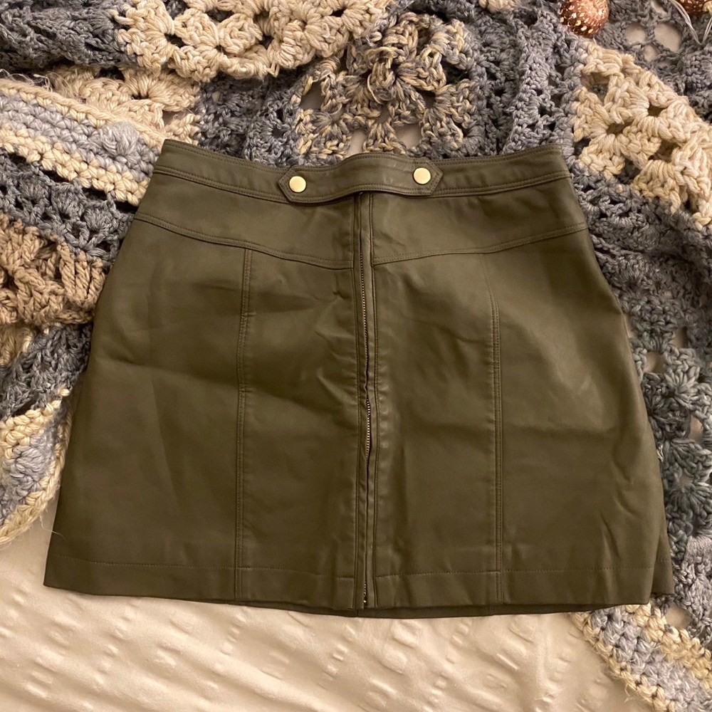 Olive Green Faux Leather Skirt Abercrombie & Fitch